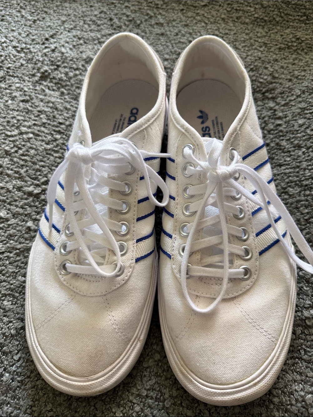 Adidas Delpala White Canvas Sneakers with Blue Stripes